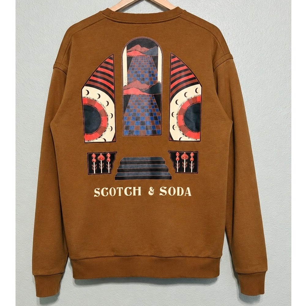 Scotch & Soda XXL Brown Graphic Crewneck Sweatshirt Organic Cotton Streetwear
